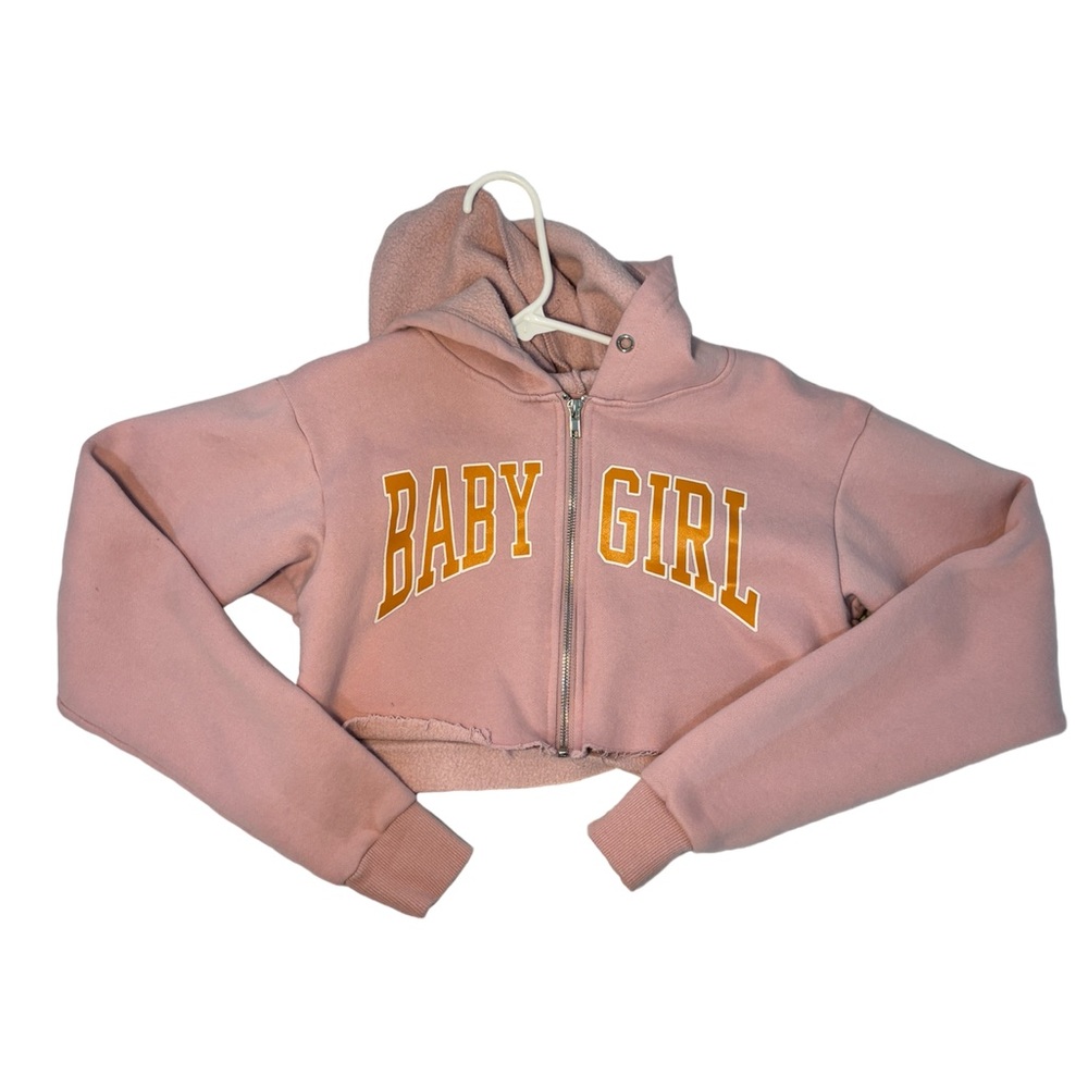 FASHIONNOVA PINK CROP BABYGIRL ZIP UP JACKET